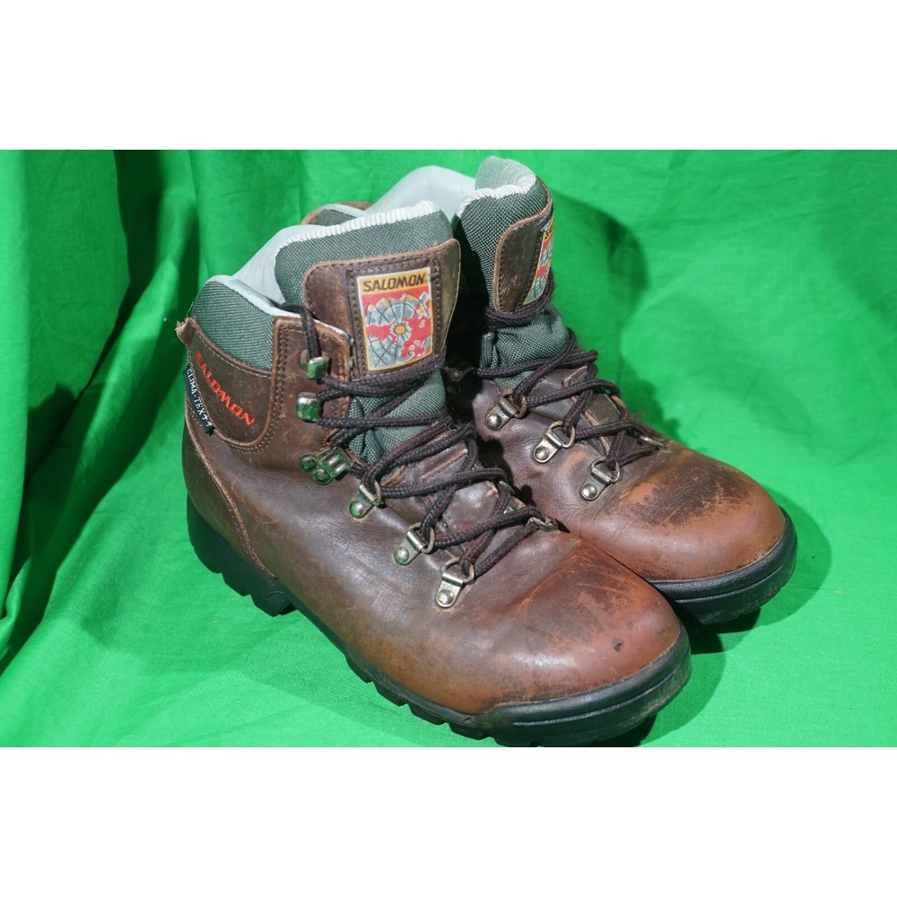 Vintage Salomon Alpine Alps Hiking Boots Brown Leather Vibram MR4 Womens‎ Size 8